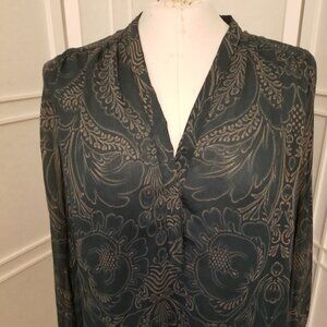 Vera Wang Dark Hunter Green Floral Blouse